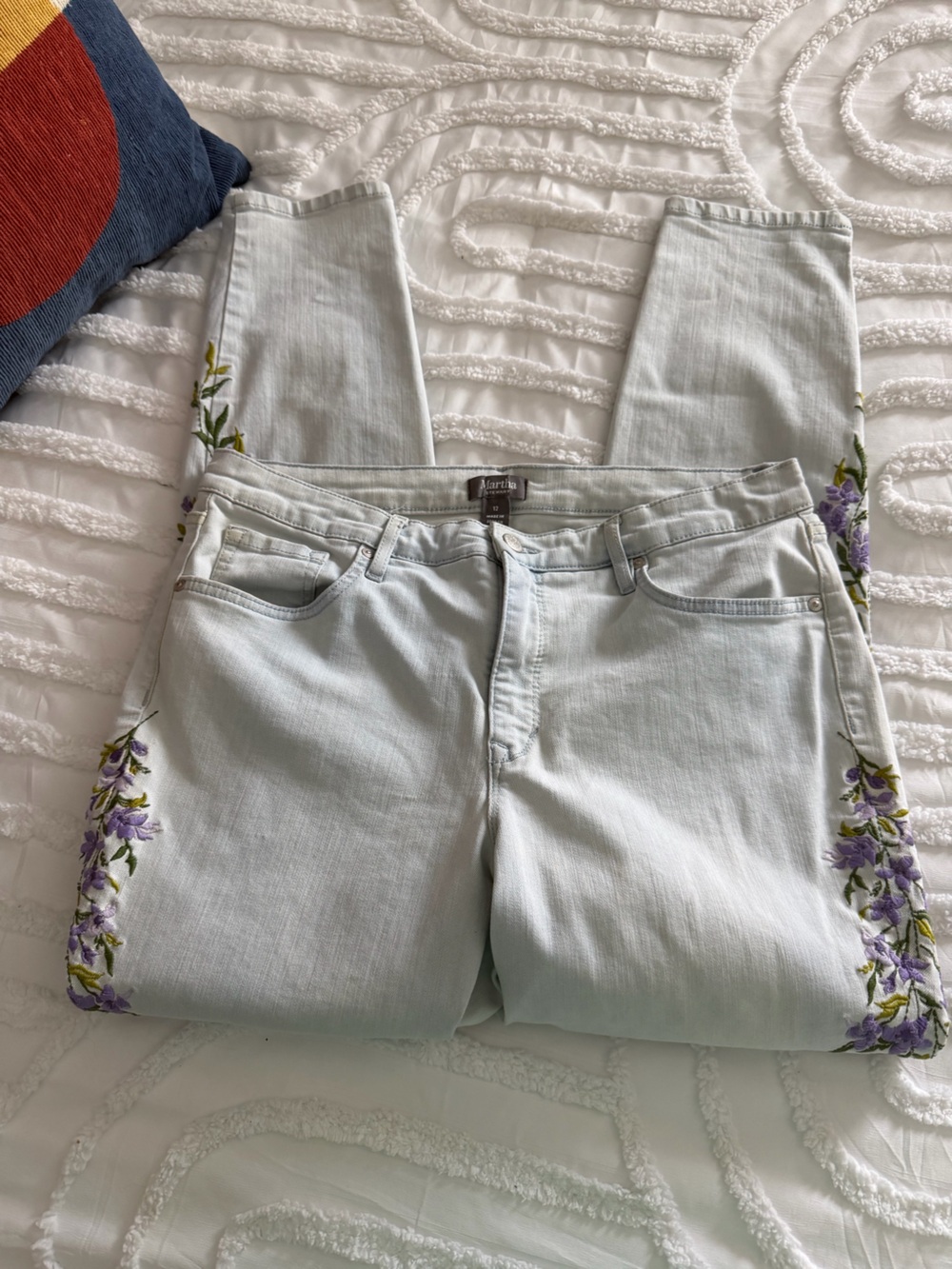 Martha Stewart Light Wash Jeans with Purple Floral Side Embroidery - Picture 5 of 12